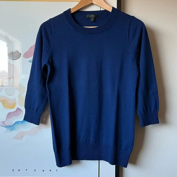 J. Crew blue merino 3/4 sleeve sweater size S - Picture 1 of 4